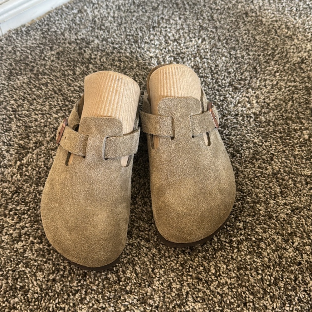 Birkenstock Boston Olive Suede Clogs